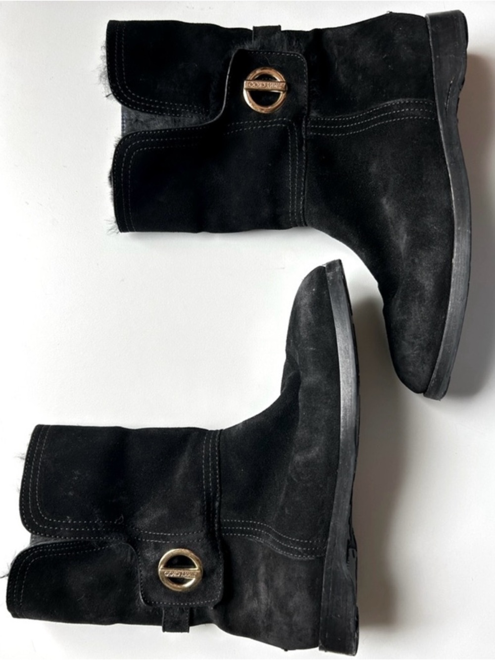 Jimmy Choo Black Fold Over Fur Lined Luxury Leather Boots